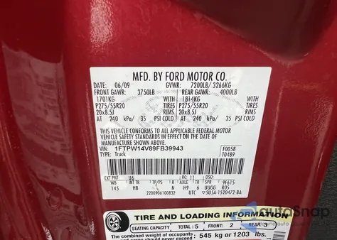 2009 Ford F150 Supercrew from USA, damaged, VIN 1FTPW14V89FB39943